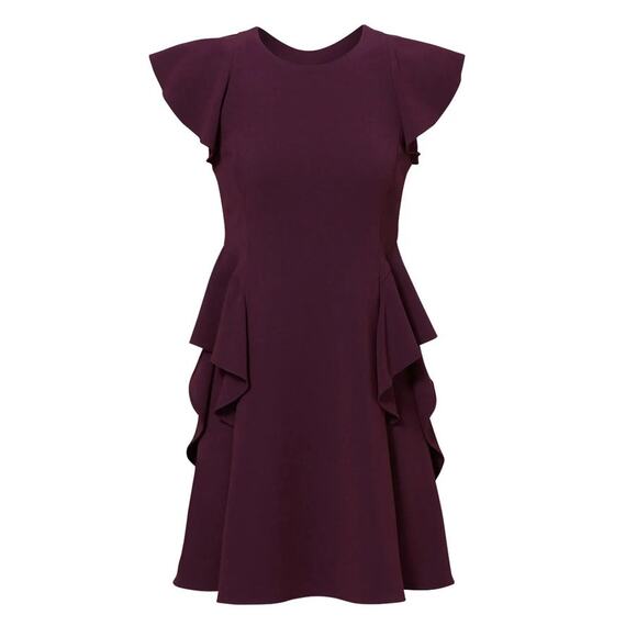 Rebecca Taylor Bordeaux Wine Ruffle Dress Size 8 - Picture 1 of 7